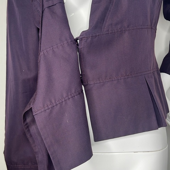 Giorgio Armani Collezioni Sz 8 Purple Eggplant Wrap Tie Cotton Blend Jacket - Picture 5 of 10
